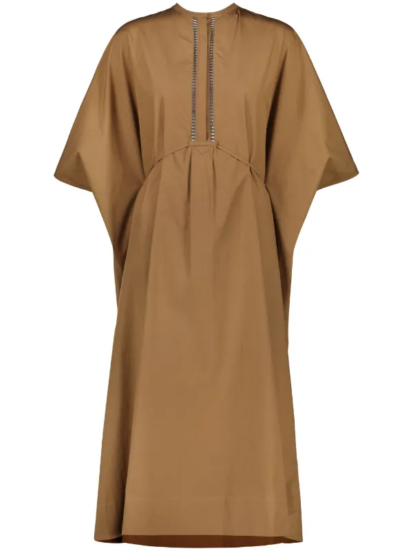 Yves Salomon Poplin Kaftan Dress in Brown