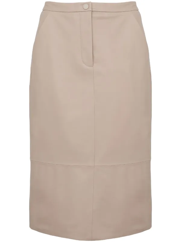 Yves Salomon Leather Pencil Skirt in Neutrals
