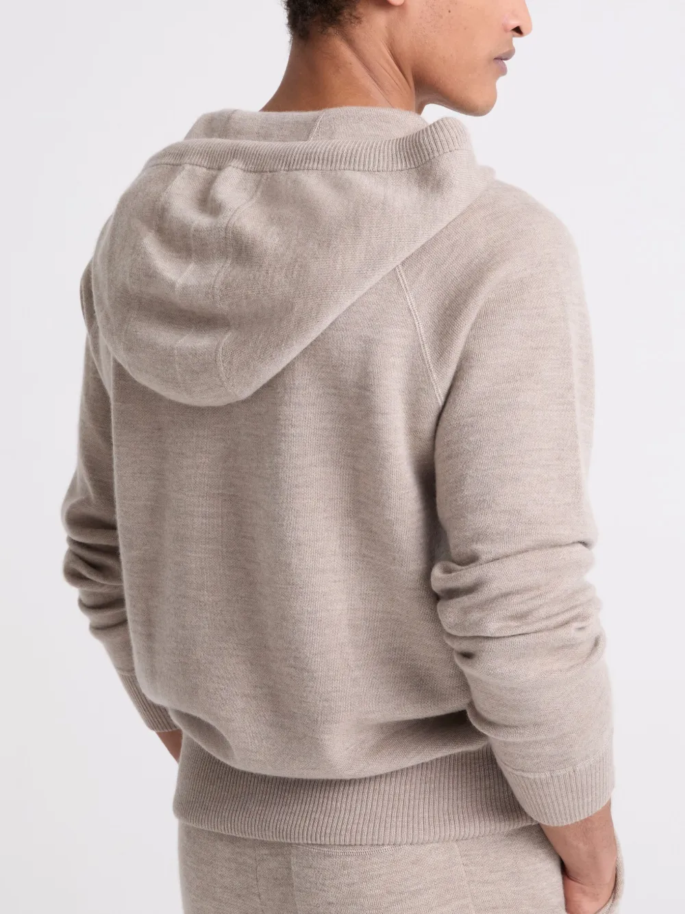 Yves Salomon Dubbelzijdige gebreide hoodie B3172 BEIGE