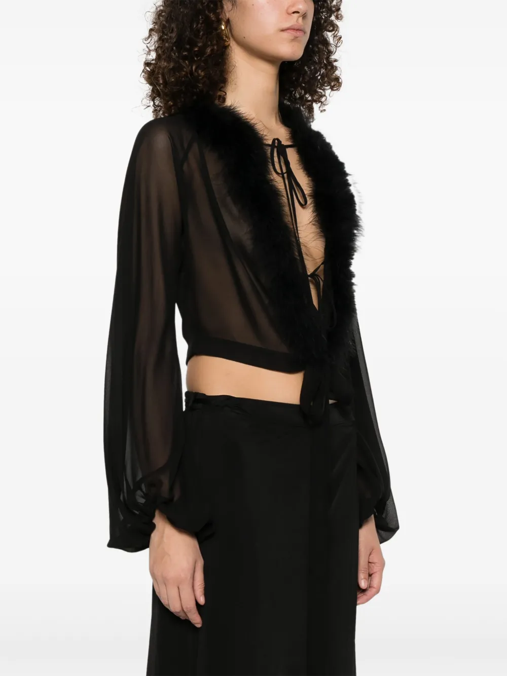 BLUMARINE FEATHER-TRIM GEORGETTE BLOUSE