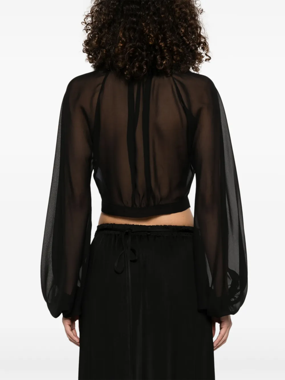 BLUMARINE FEATHER-TRIM GEORGETTE BLOUSE