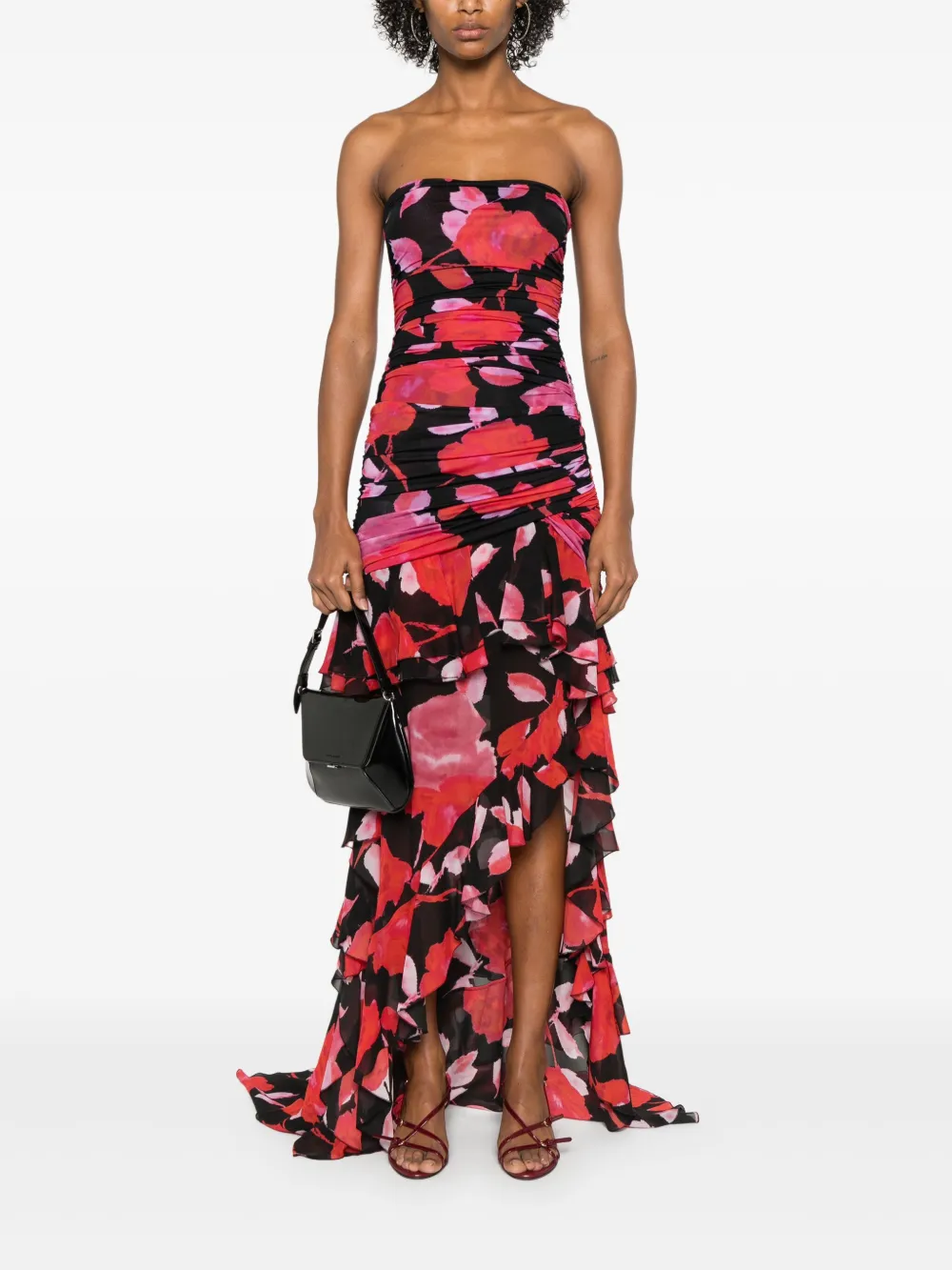 Blumarine floral-print ruffled maxi dress - Zwart