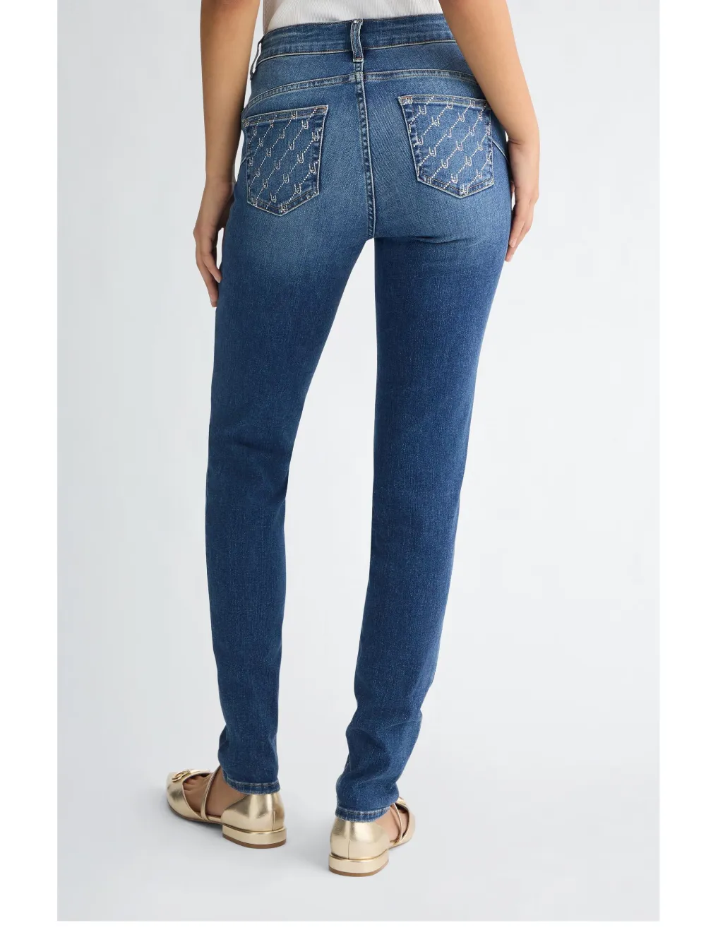Shop Liu •jo Skinny Rhinestone Jeans In Blue