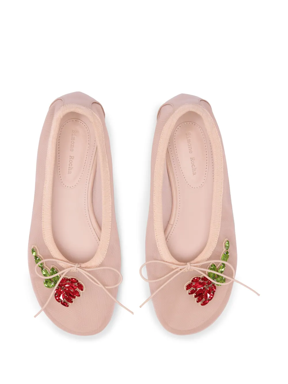 Simone Rocha crystal-embellished mesh ballet flats Neutrals