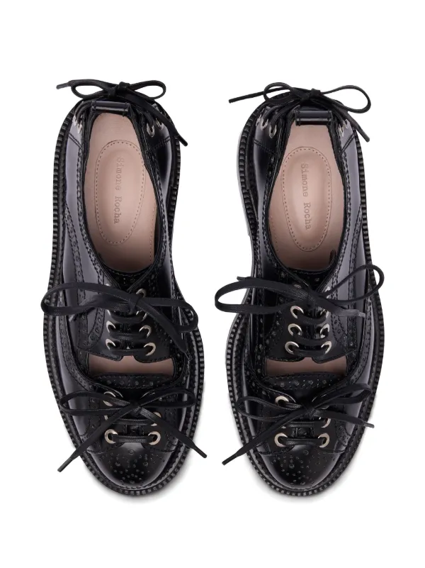 【Simone Rocha】ブラック Ghillie プラットフォーム ブローグ Black Platform Ghillie Brogues by Simone Rocha on Sale