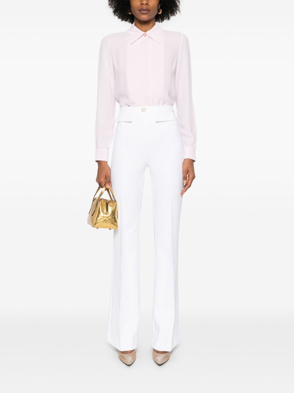 Elisabetta Franchi georgette jewelled-button shirt - Roze