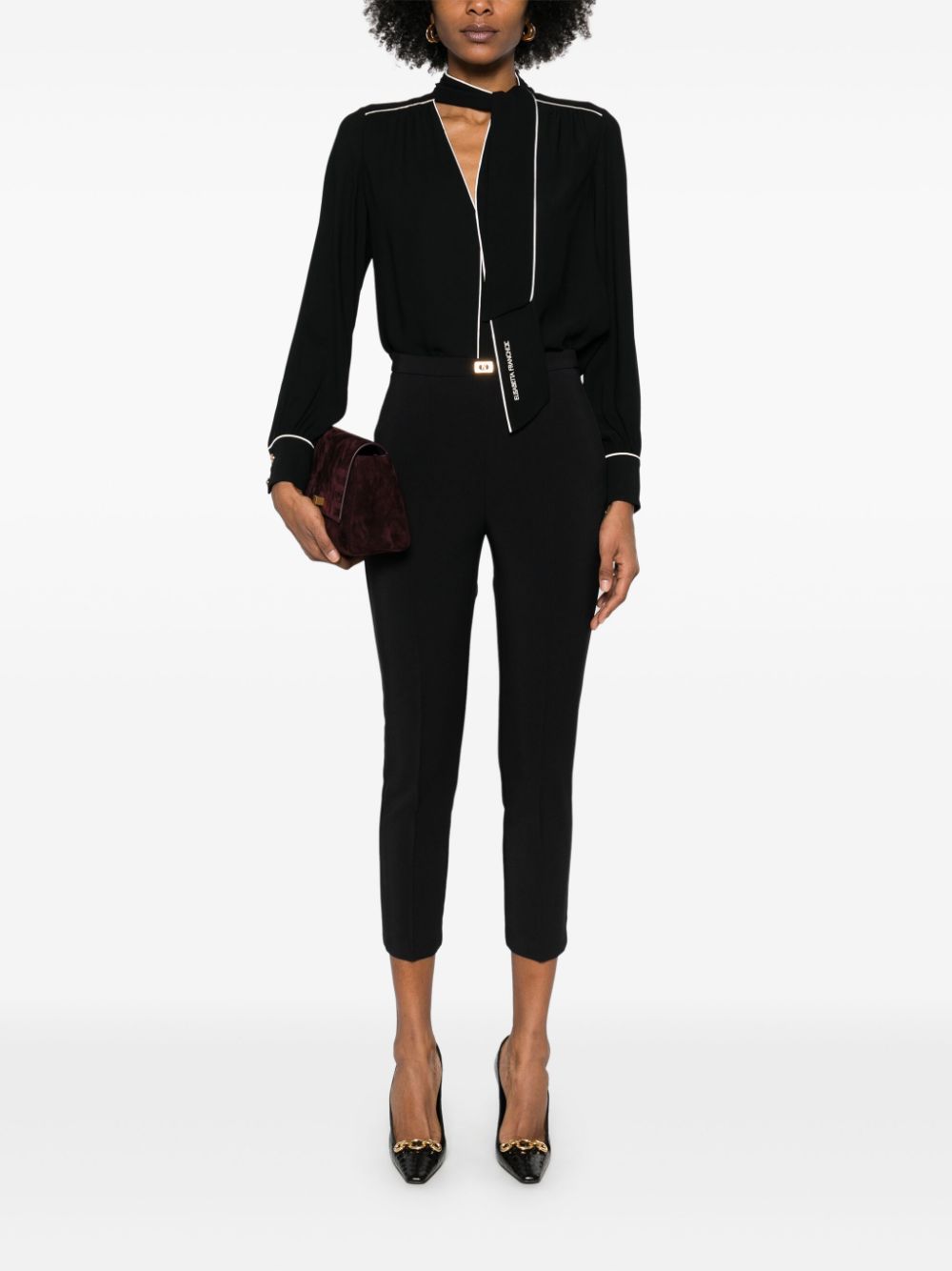 Elisabetta Franchi logo-plaque crepe trousers - Zwart