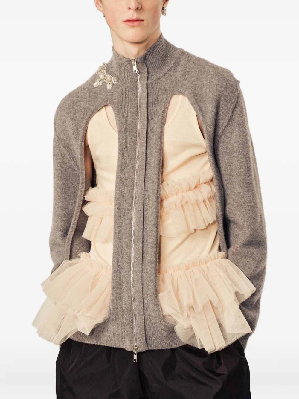 Simone Rocha Verfraaide tanktop met tulen afwerking Beige