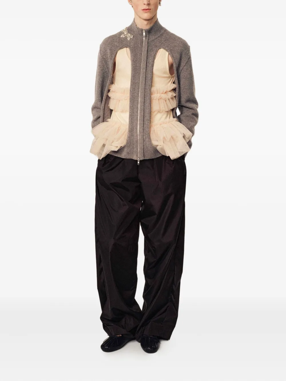 Simone Rocha Verfraaide tanktop met tulen afwerking - Beige