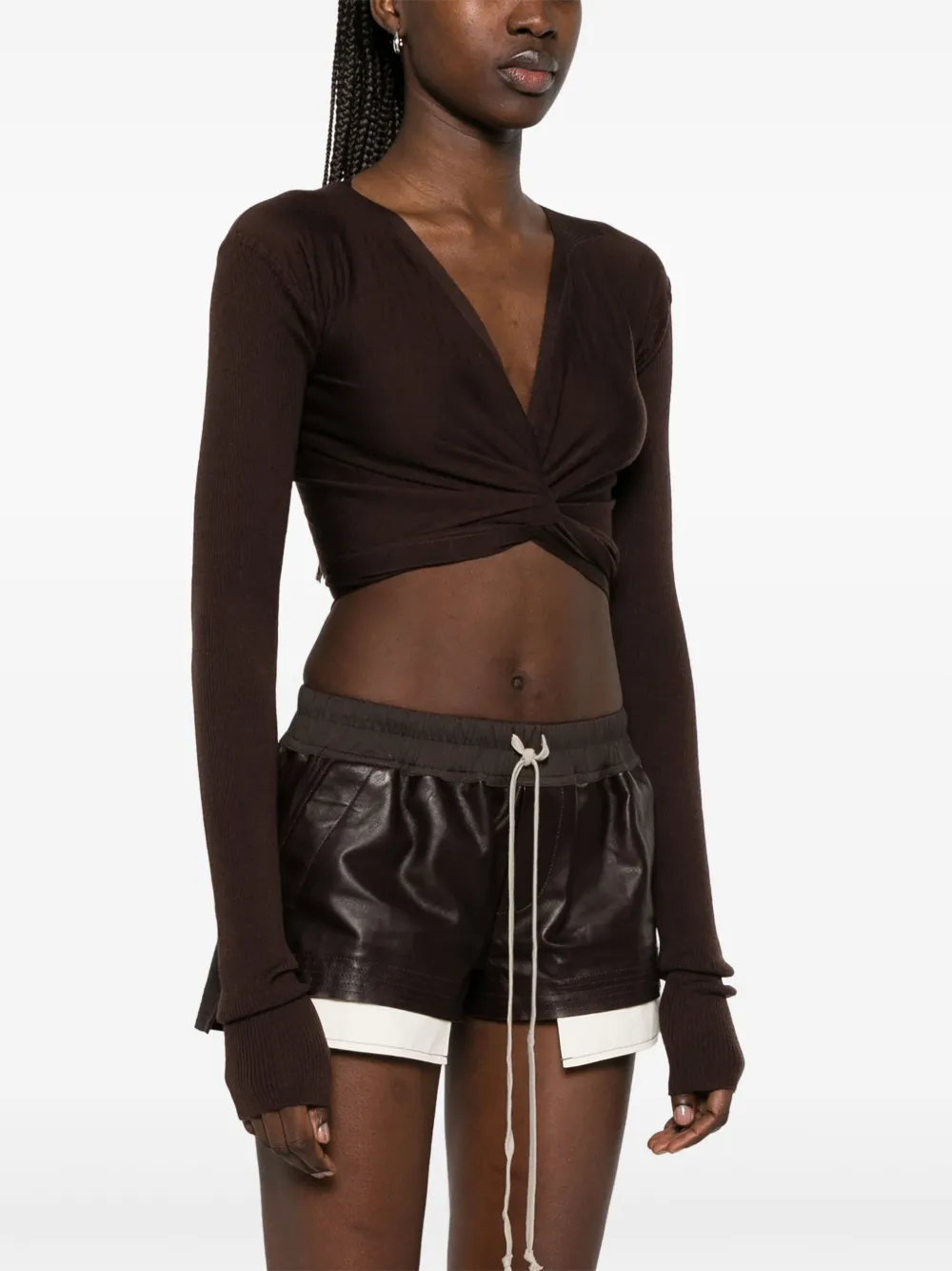 Rick Owens Cropped wikkelvest Bruin