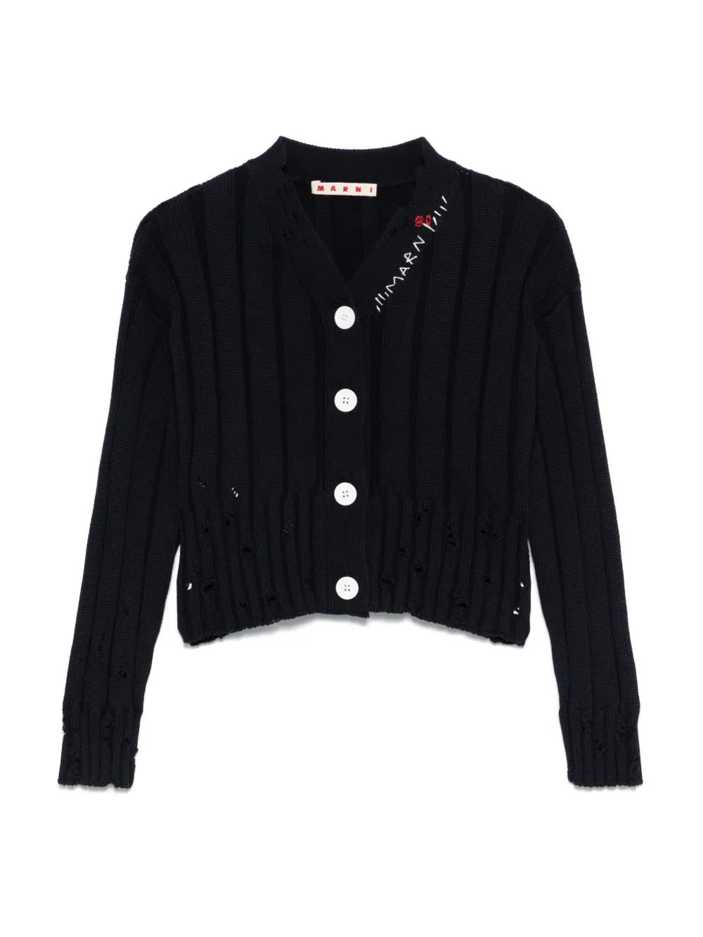 Marni Logo-embroidered Cardigan In Blue