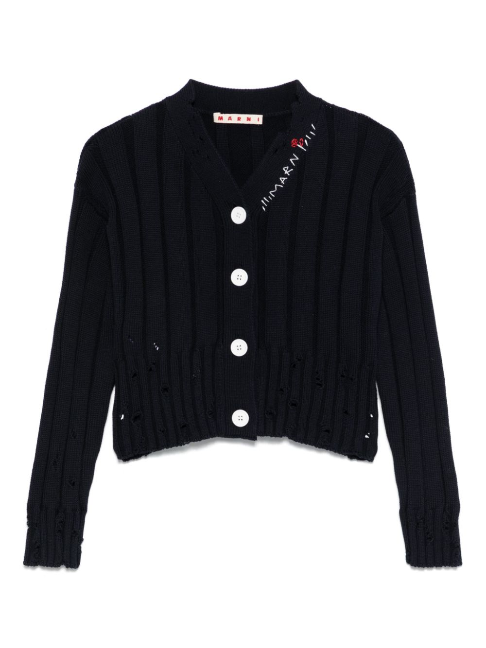 Marni Kids logo-embroidered cardigan - Blue