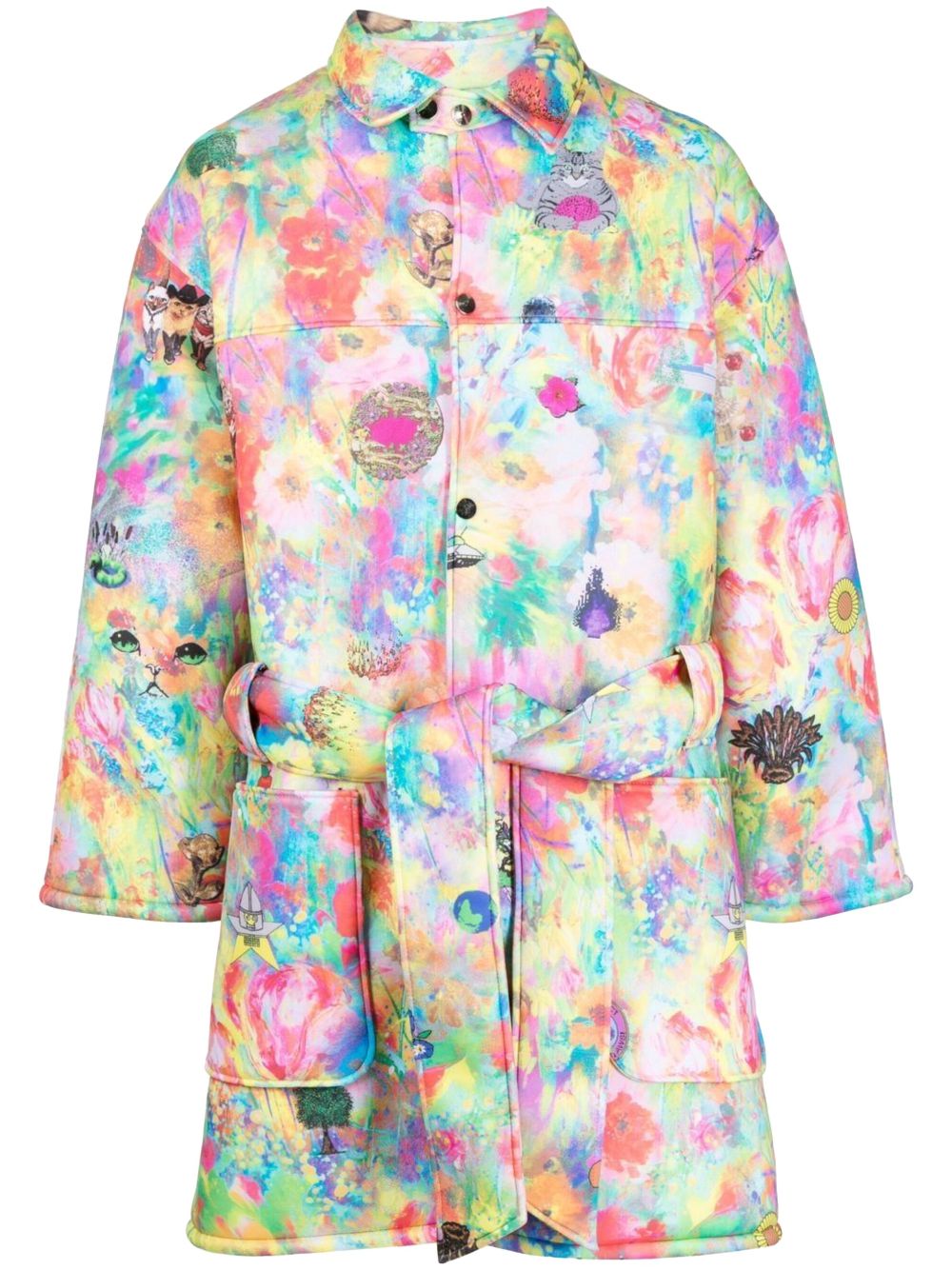 graphic-print trench coat