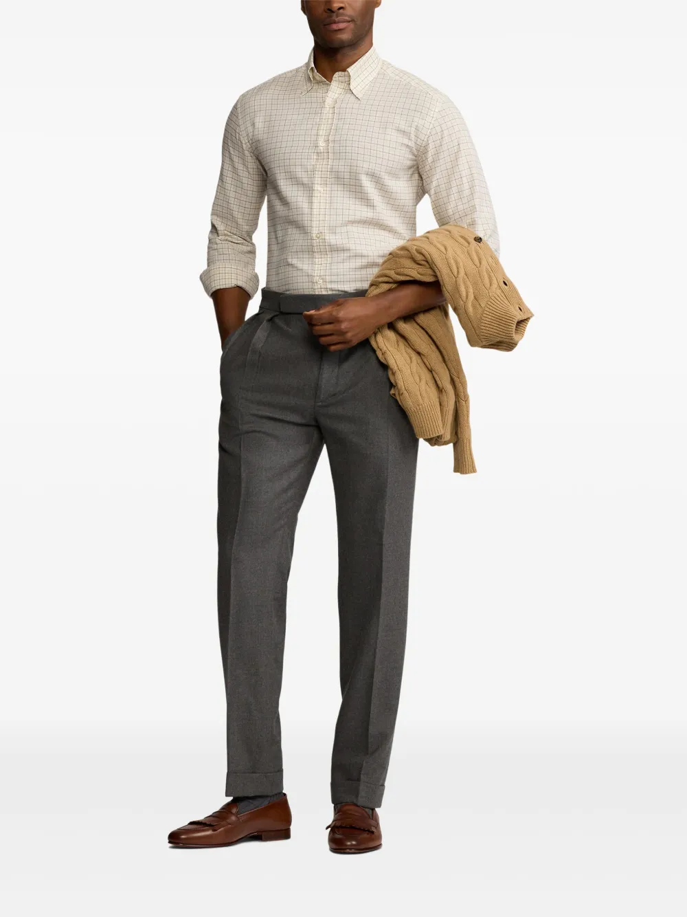 Ralph Lauren Purple Label Geruit overhemd Beige