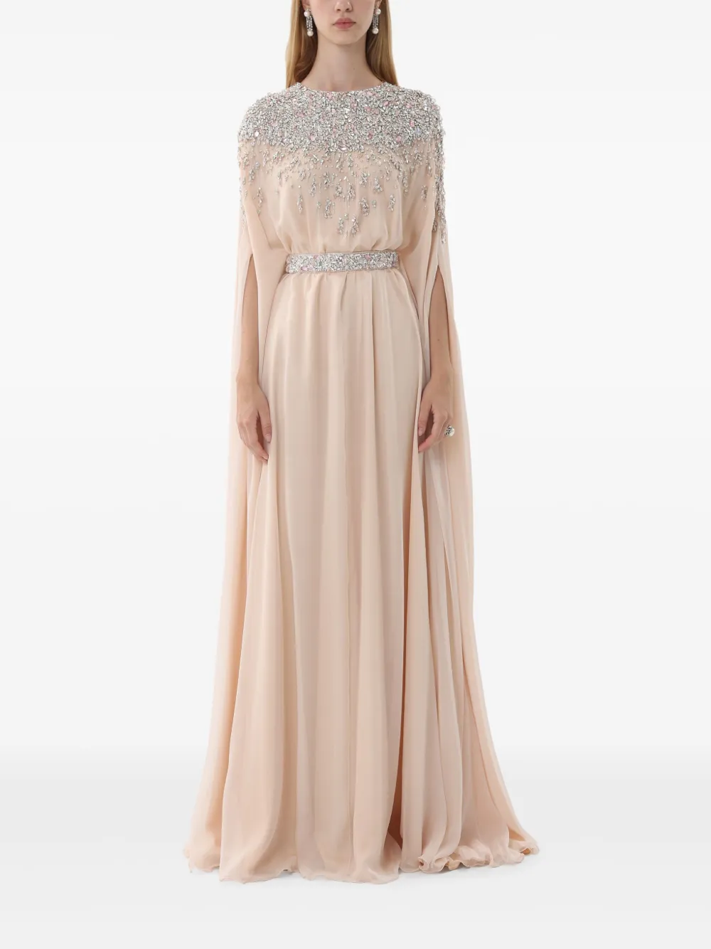 Dina Melwani Chiffon avondjurk - Beige