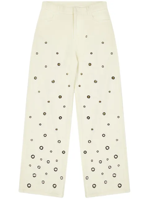 Laneus eyelet-detail wide-leg jeans