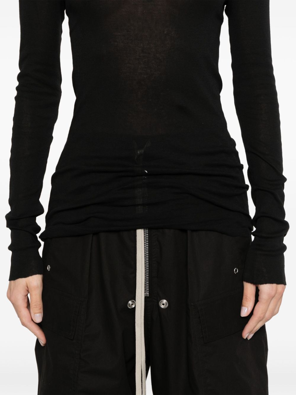 Rick Owens Fijngeribbeld T-shirt met lange mouwen Zwart