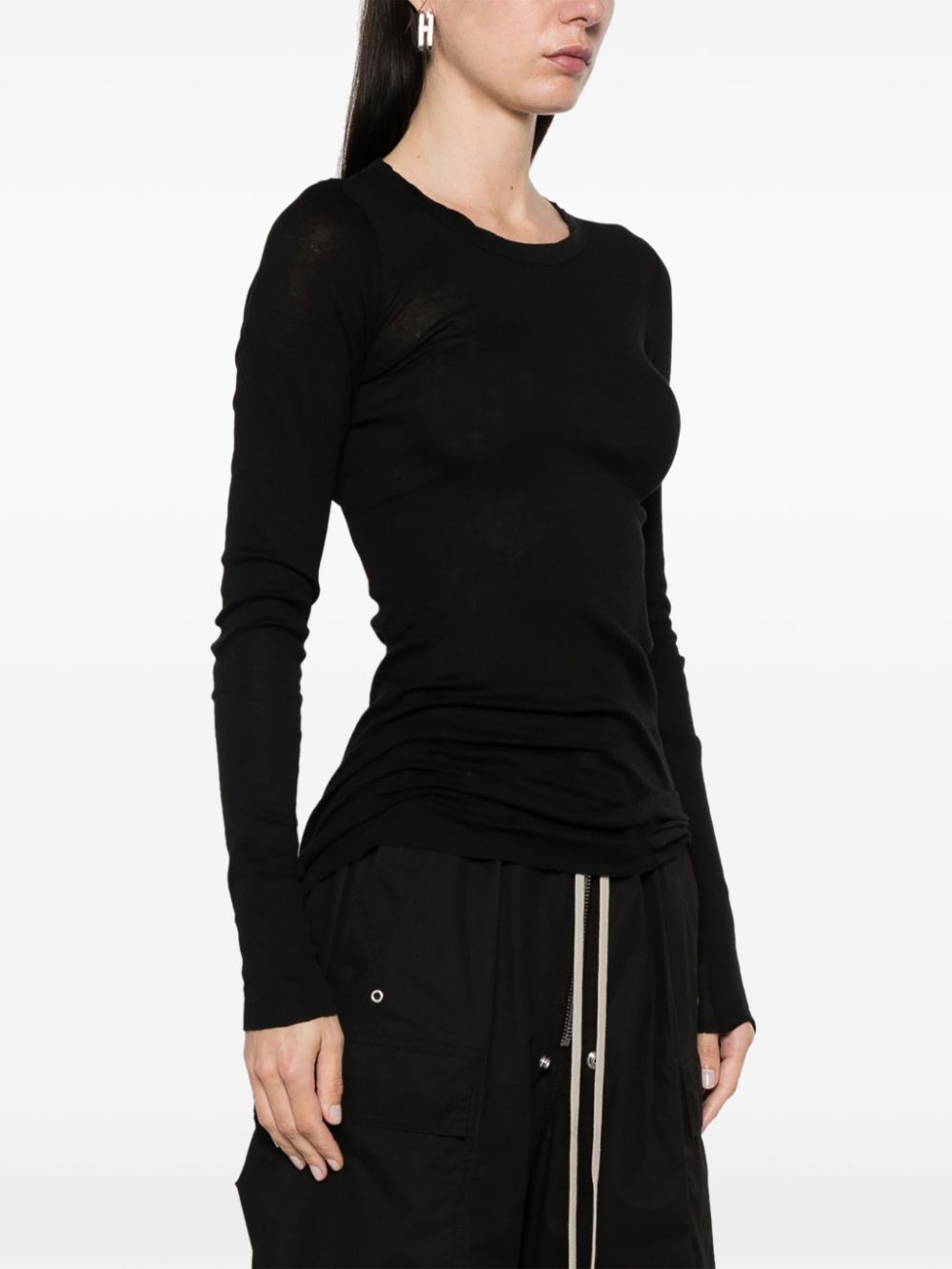 Rick Owens Fijngeribbeld T-shirt met lange mouwen Zwart