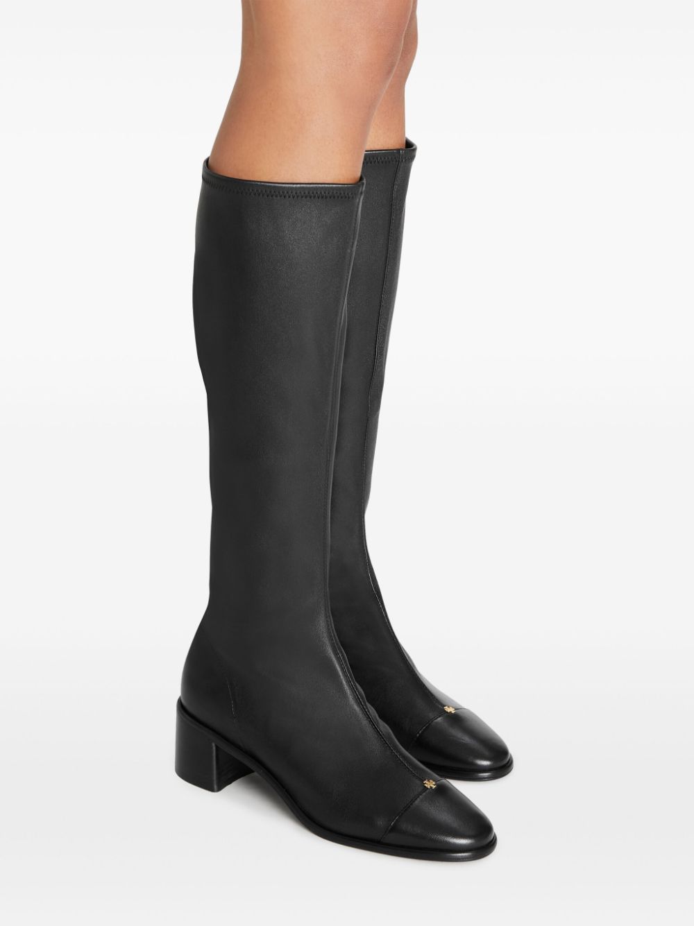 Tory Burch TORY LEATHER CAP-TOE KNEE HIGH BOOT 55MM 006 PERFECT BLACK