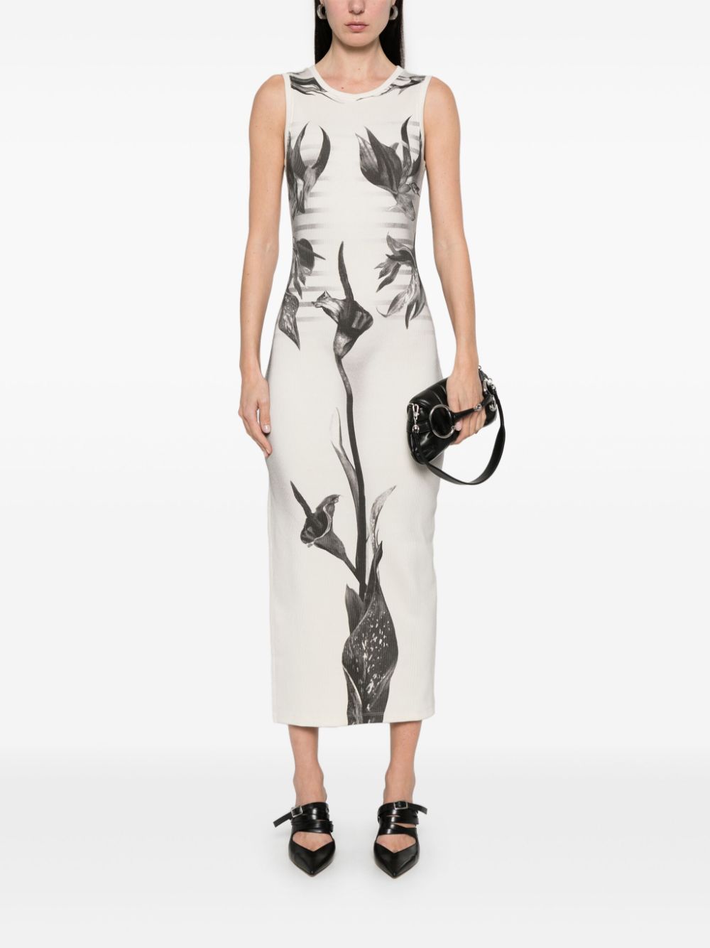 Jean Paul Gaultier floral-print midi dress - Wit