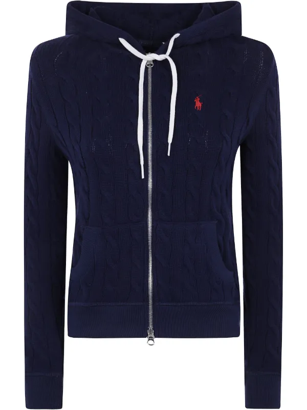 【レア】ラルフローレン ケーブルニット ジップパーカー ポニー ネイビー Polo Ralph Lauren ケーブルニット パーカー | ブルー | FARFETCH JP
