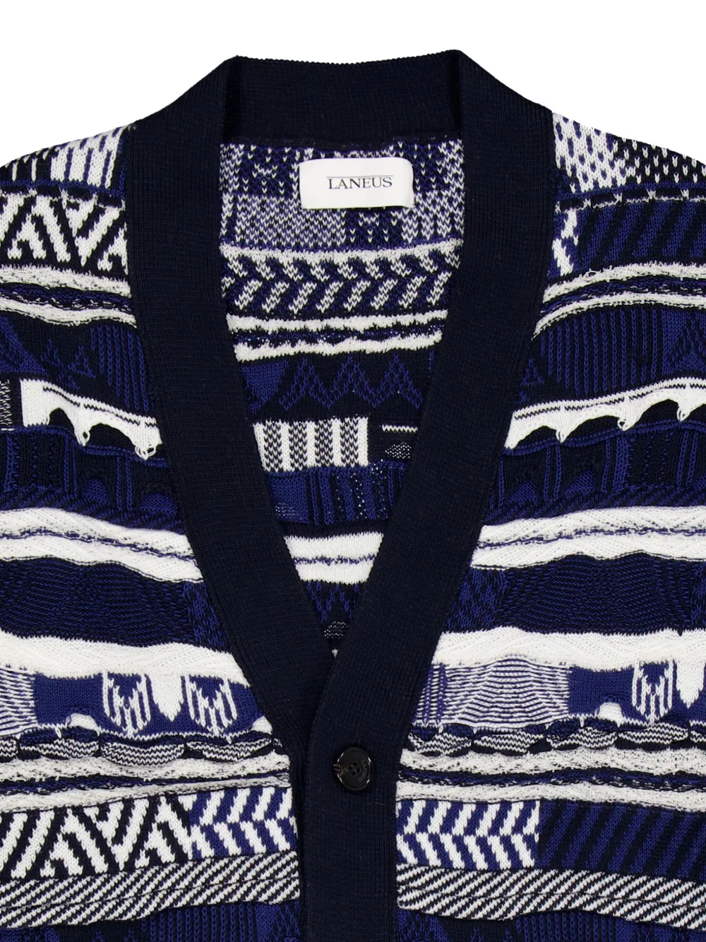 Shop Laneus Jacquard-knit Cardigan In Blue
