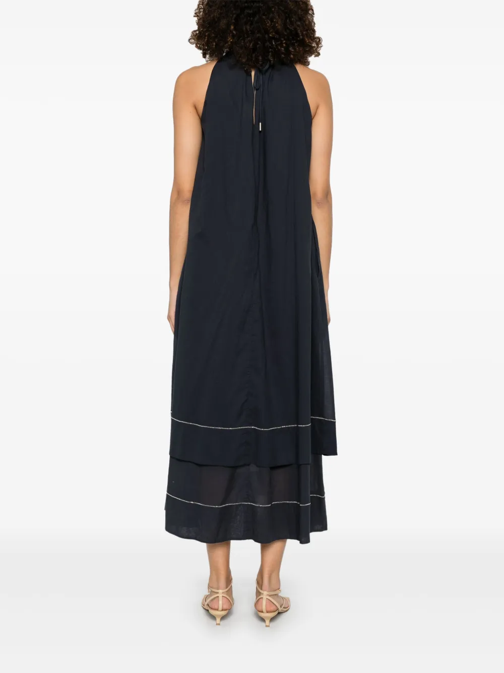 Shop Peserico Cotton Midi Dress In Blue