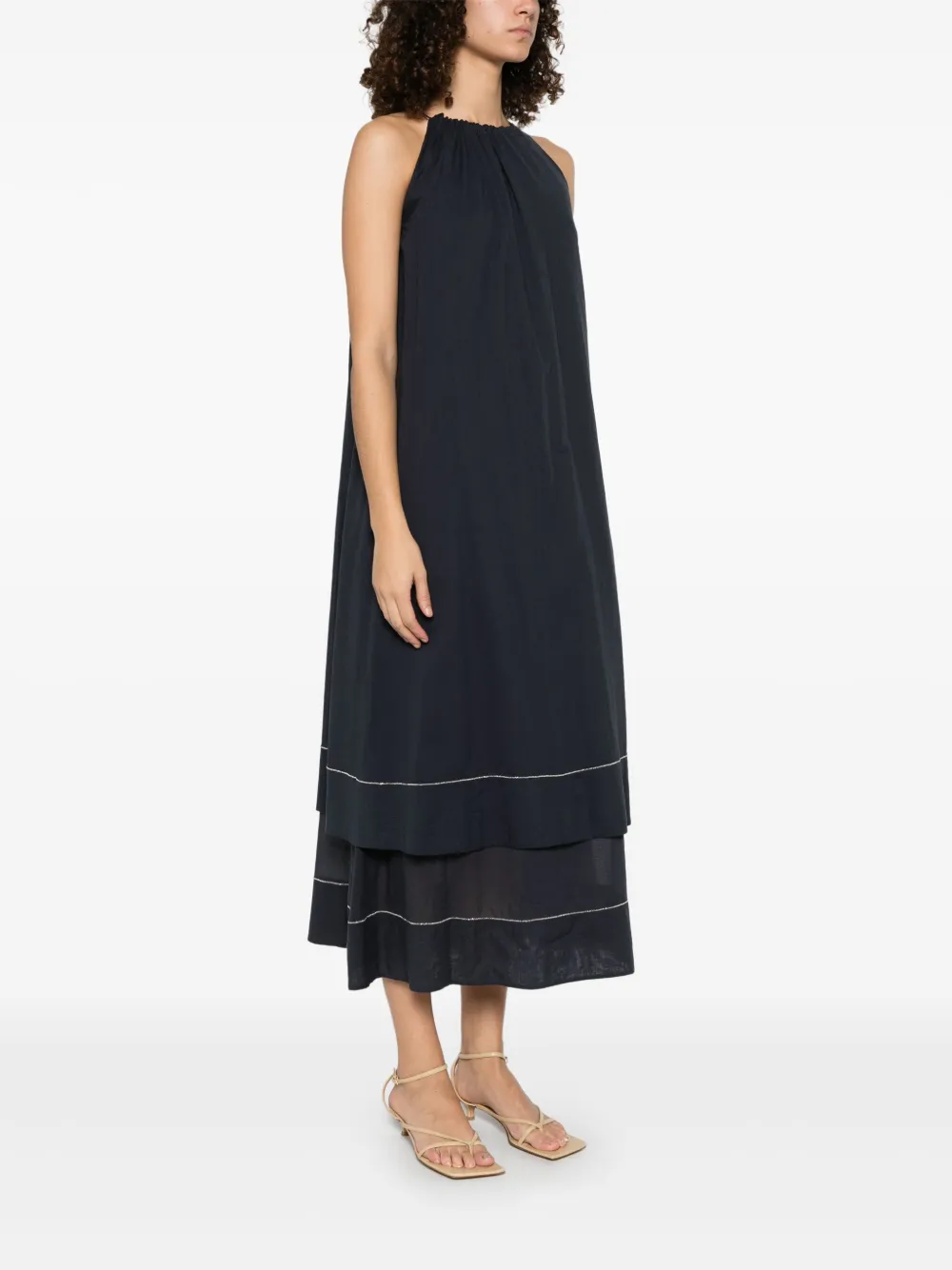 Shop Peserico Cotton Midi Dress In Blue