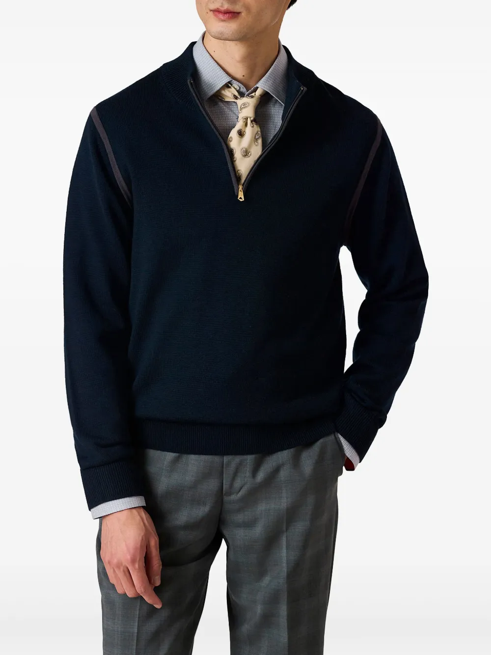 Shop Paul Smith Half-zip Merino Wool Sweater In Blau