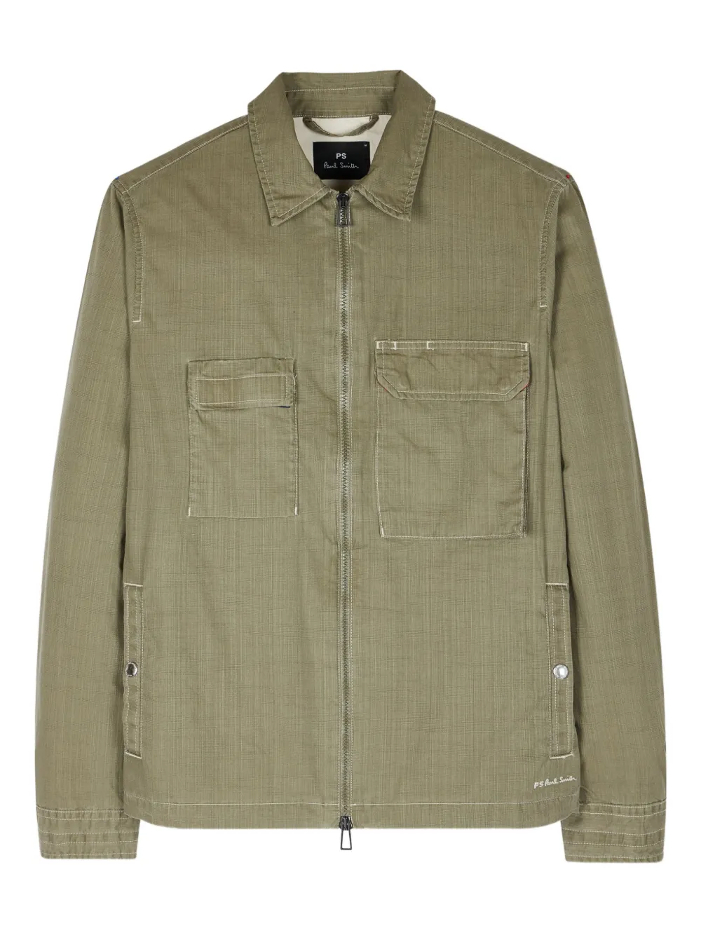 Ps By Paul Smith Khaki Green Coated Slub Cotton Zip Jacket In Green