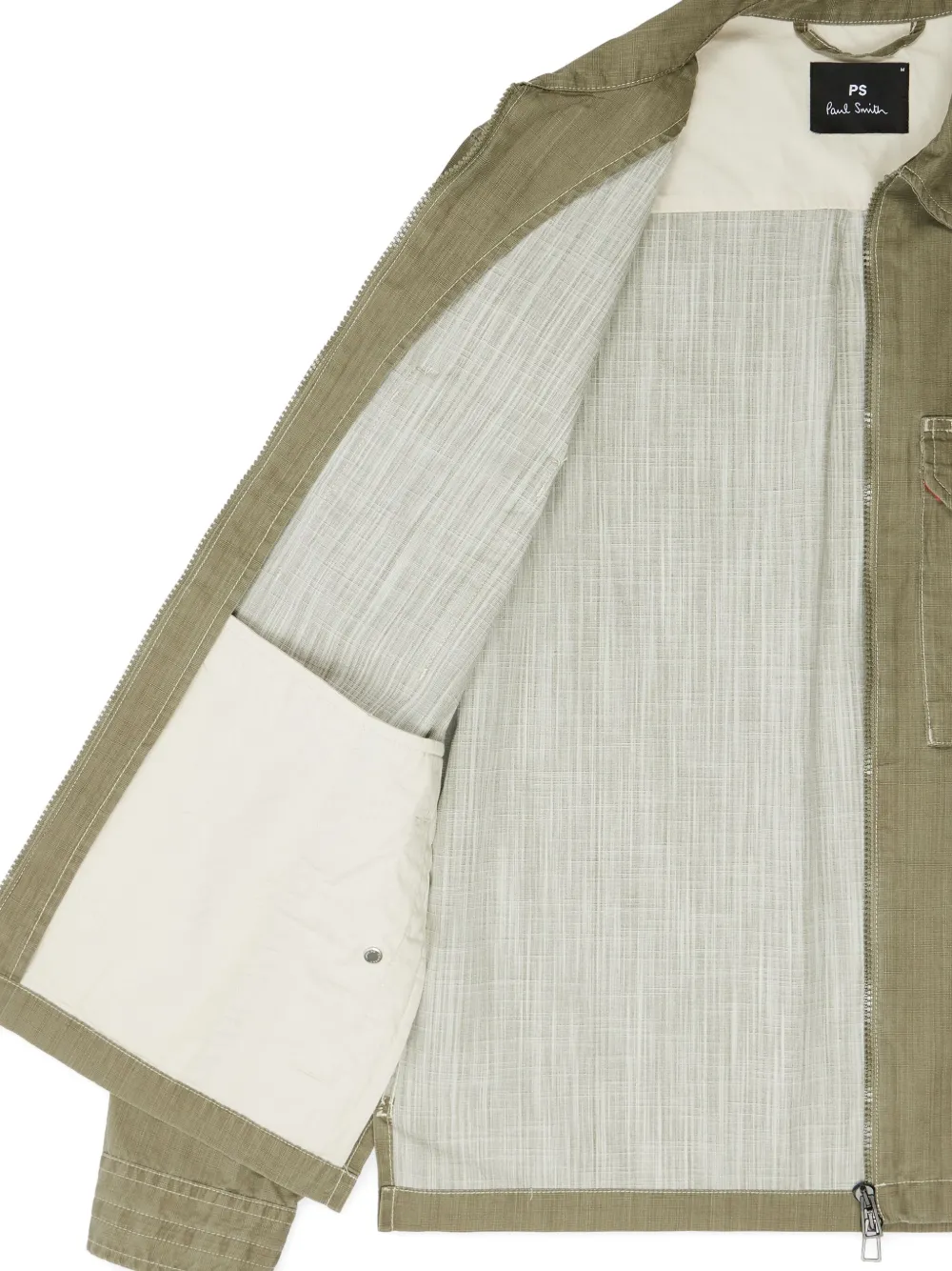 Ps By Paul Smith Khaki Green Coated Slub Cotton Zip Jacket In Green
