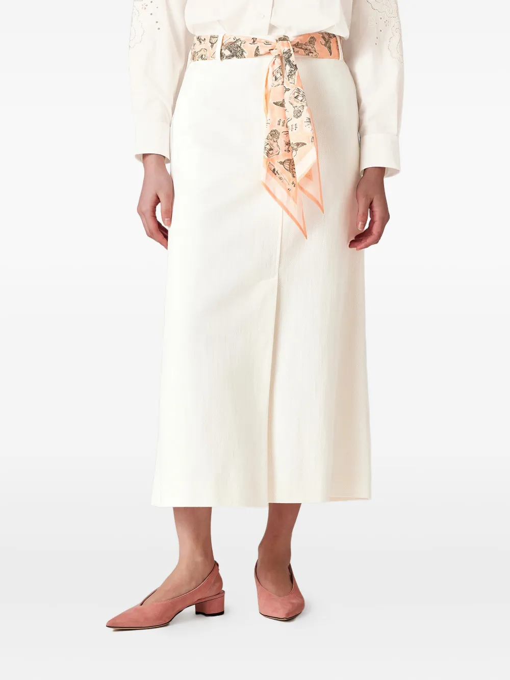 Paul Smith Scarf-belt Midi Skirt In White