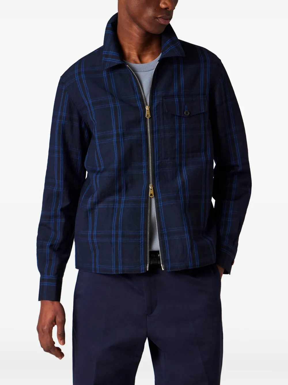 Paul Smith Checked-pattern Zip-front Shirt Jacket In Blue