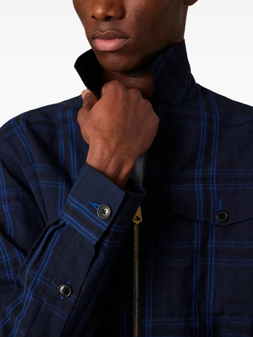 Paul Smith Checked-pattern Zip-front Shirt Jacket In Blue