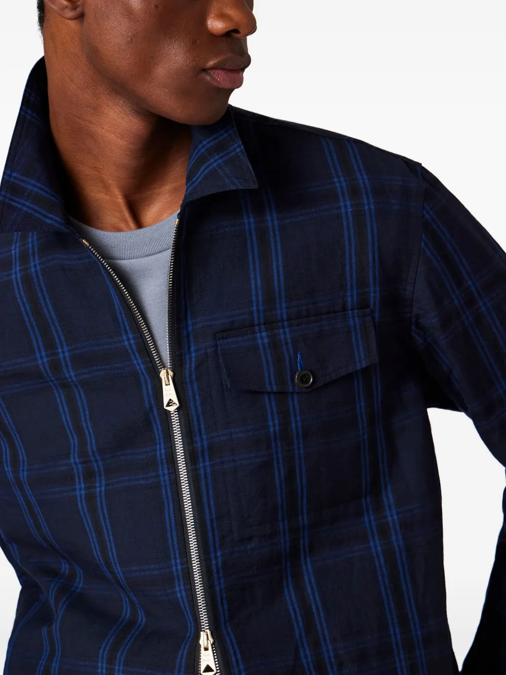 Paul Smith Checked-pattern Zip-front Shirt Jacket In Blue