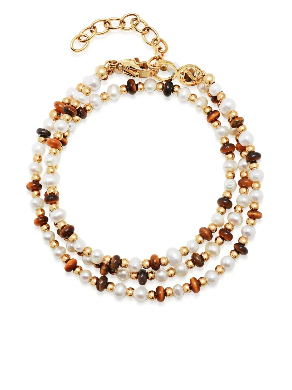 Nialaya Jewelry pearl and tiger eye wrap bracelet - Bianco