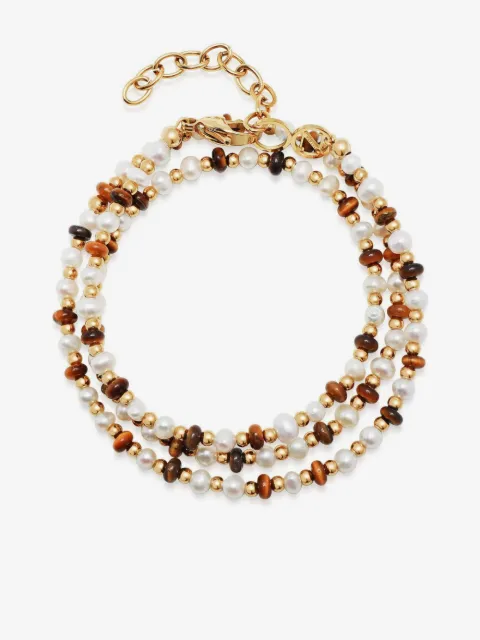 Nialaya Jewelry pearl and tiger eye wrap bracelet