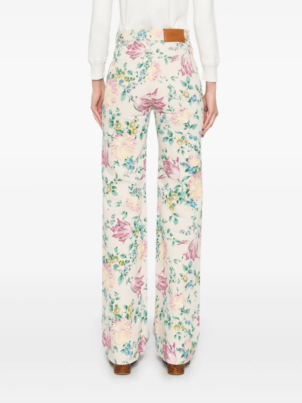 Chloé High waist jeans met bloemenprint Beige