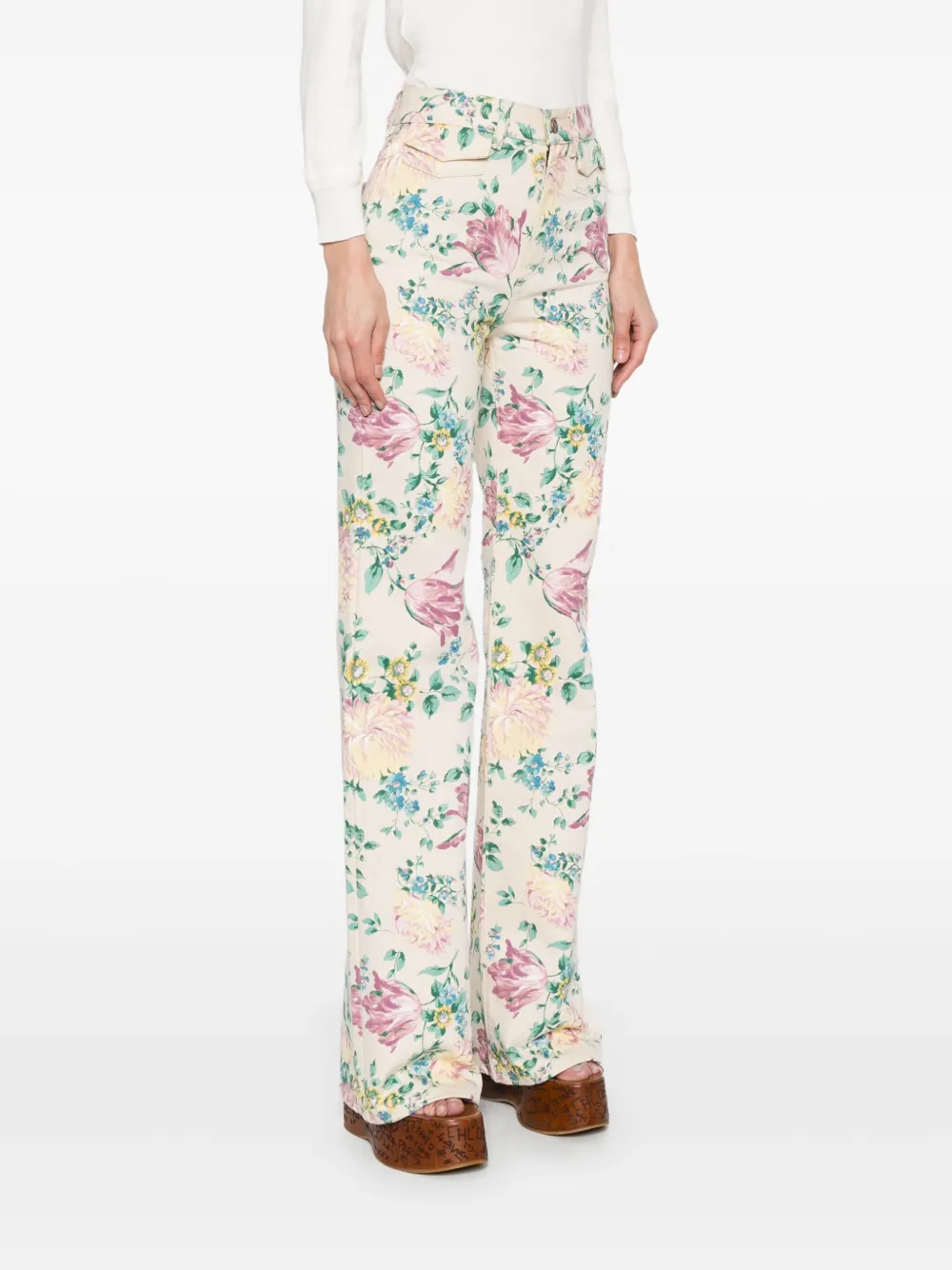 Chloé High waist jeans met bloemenprint Beige