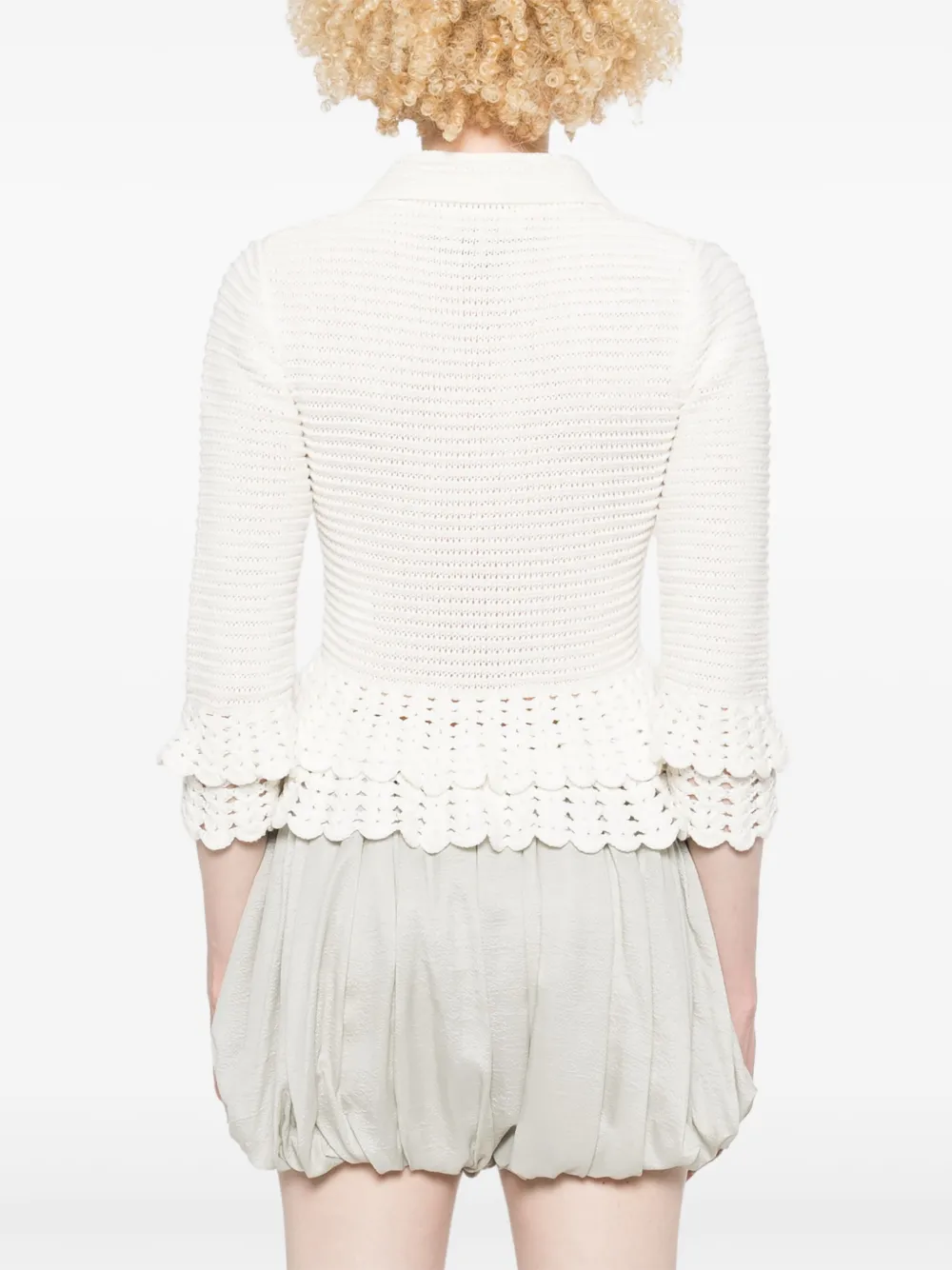 Chloé Ruffled Crocheted Cotton Cardigan In Weiss