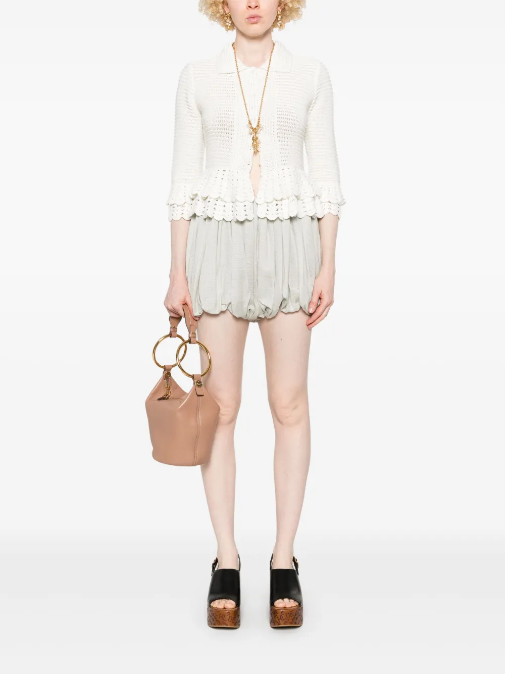 Chloé Ruffled Crocheted Cotton Cardigan In Weiss