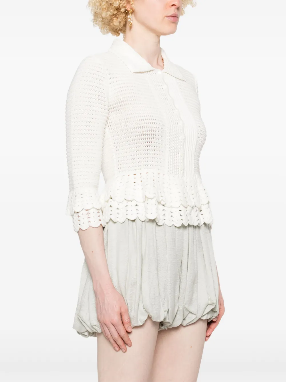 Chloé Ruffled Crocheted Cotton Cardigan In Weiss