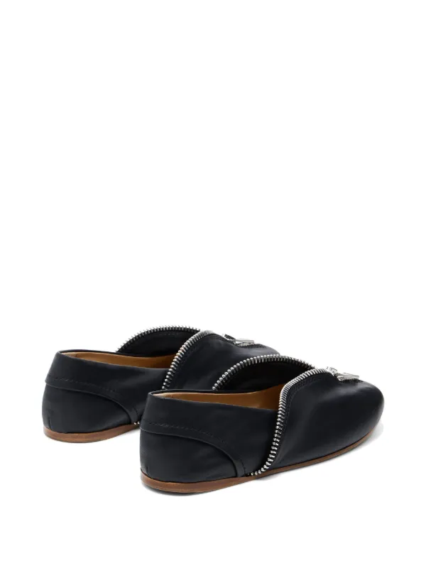 JW Anderson zip-detail Leather Ballerina Flats | Black
