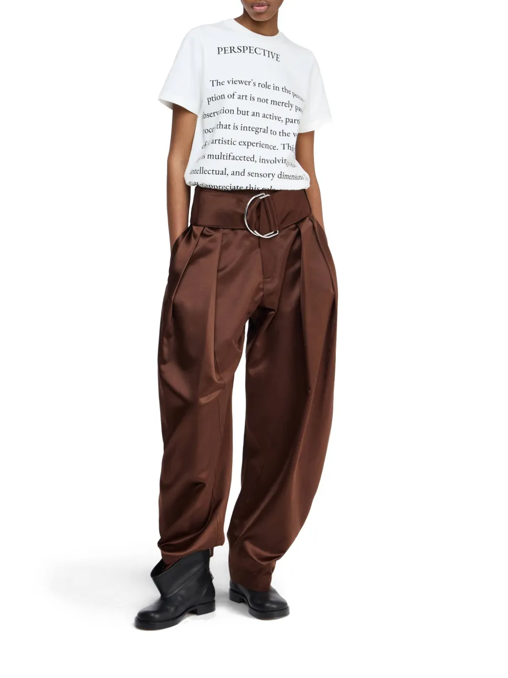 Jw Anderson Pleated D-ring Satin Trousers In Brown