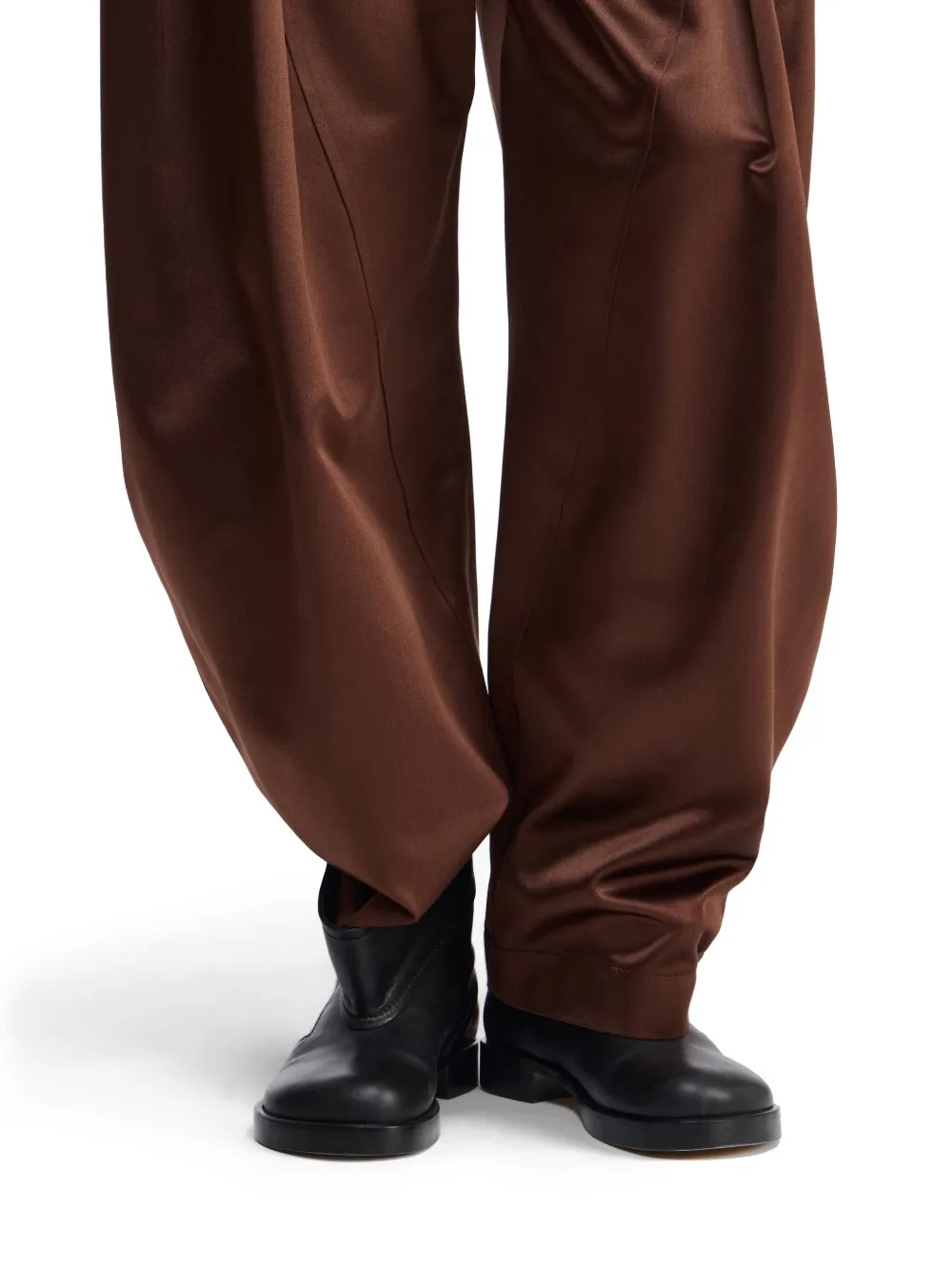 Jw Anderson Pleated D-ring Satin Trousers In Brown