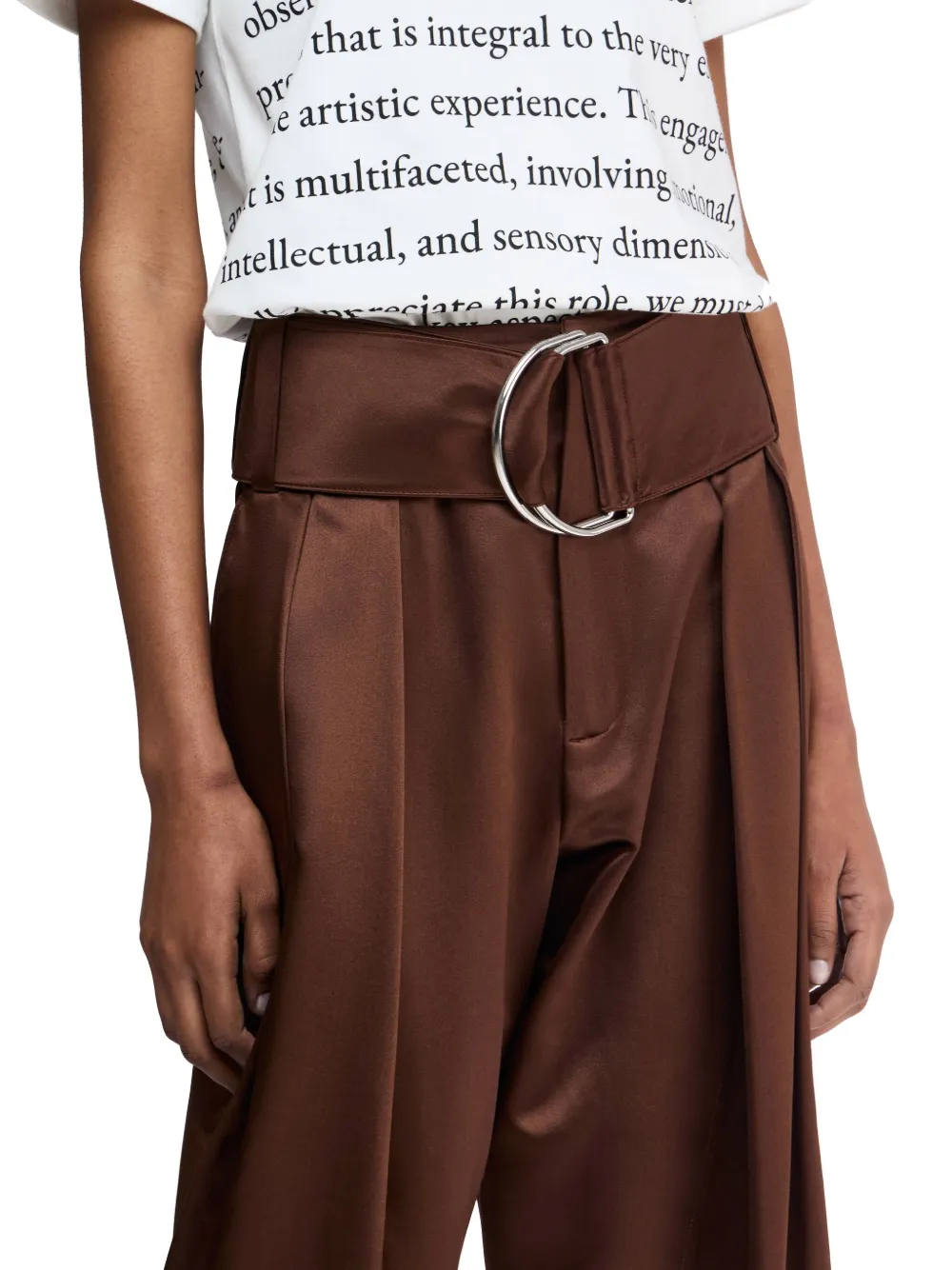 Jw Anderson Pleated D-ring Satin Trousers In Brown