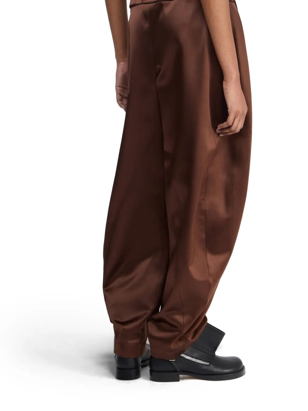 Jw Anderson Pleated D-ring Satin Trousers In Brown