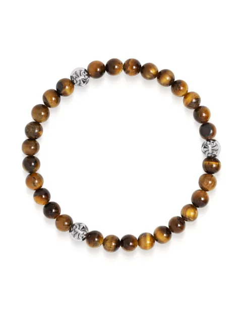 Nialaya Jewelry 6mm tiger eye and diamond beaded bracelet 