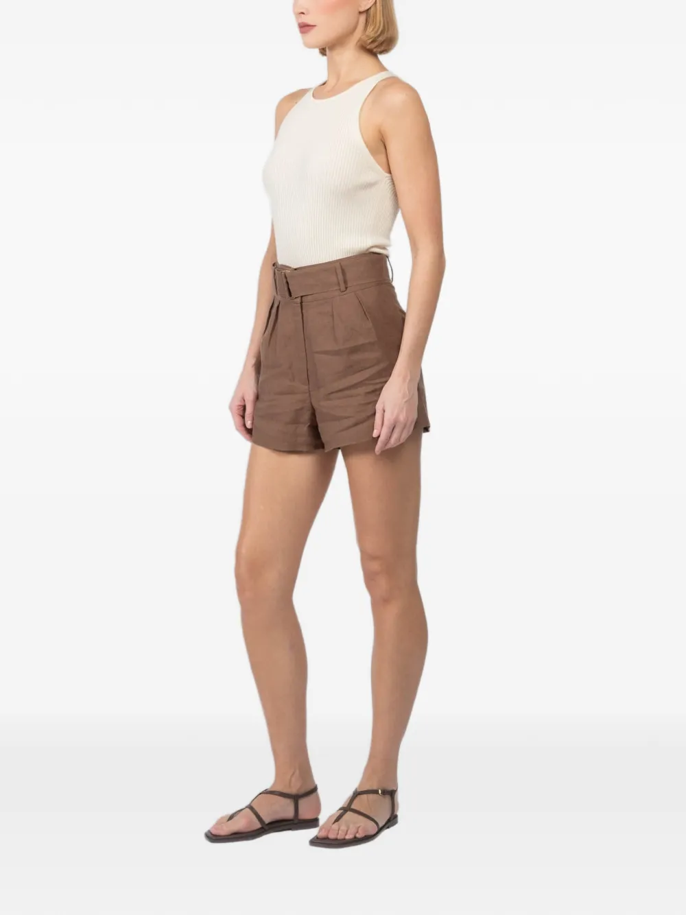 HEVRON Geplooide shorts met riem Bruin
