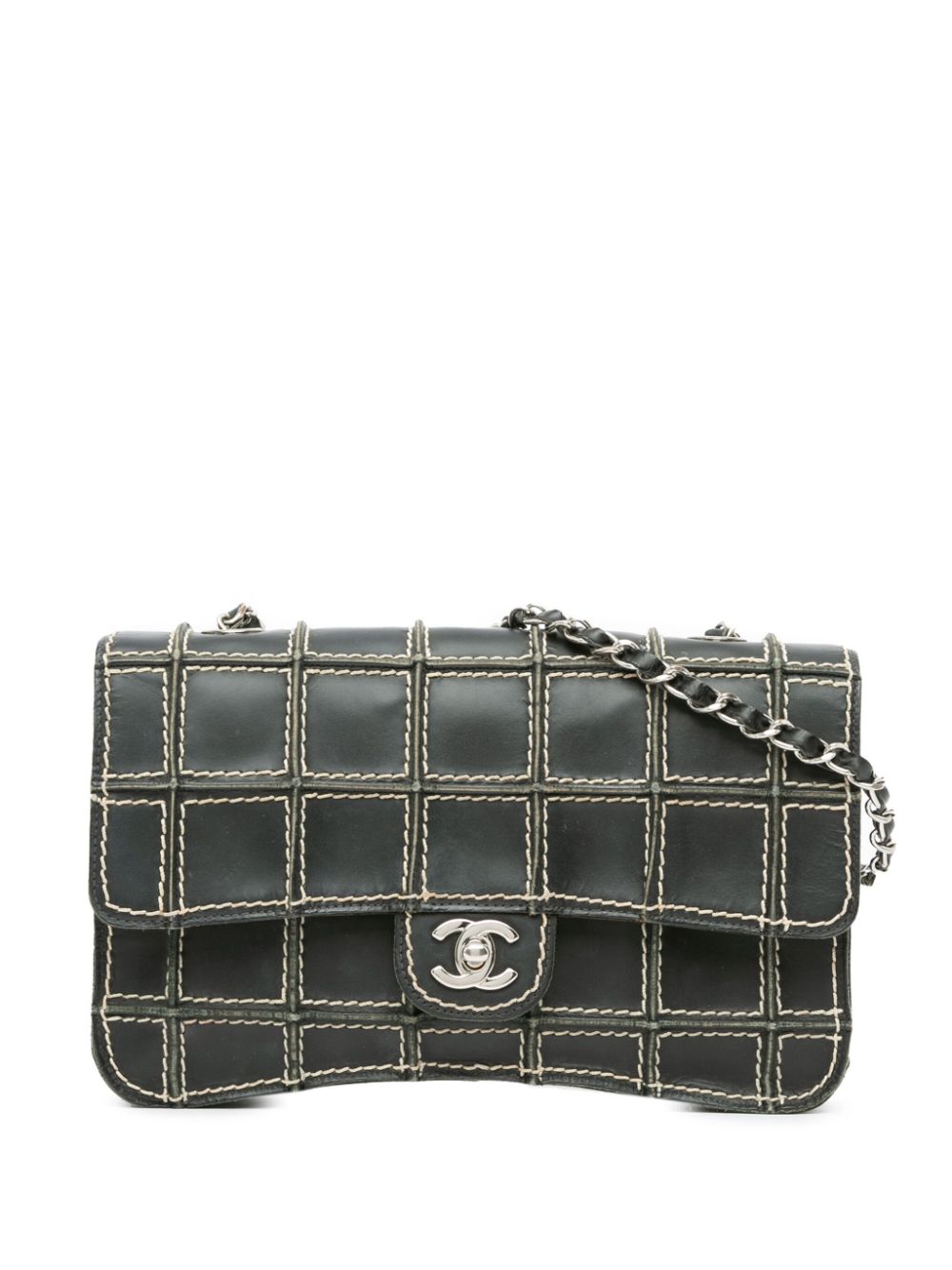 CHANEL Pre-Owned 2002-2003 Calfskin CC Wild Stitch Chocolate Bar Flap shoulder bag - Black